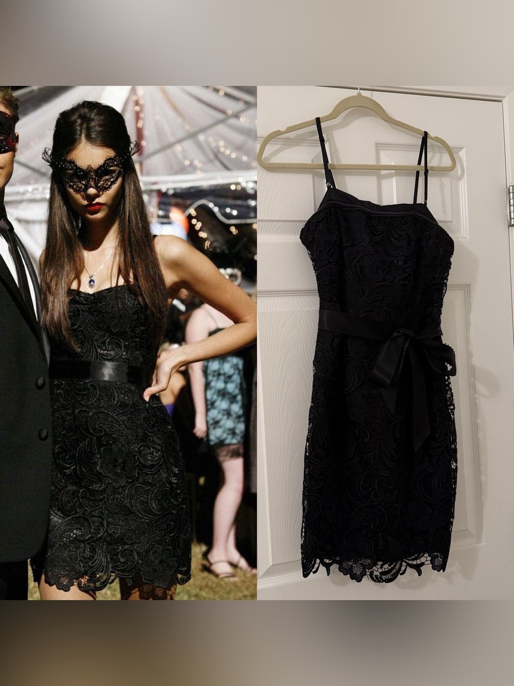 Katherine Pierce TVD Adrianna Papell Black Masquerade Party Dress